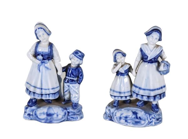 Coppia di statuine in porcellana di Delft "Bambini"