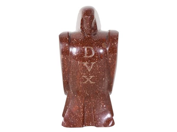 'Aquila', small sculpture in red antique marble, with 'DUX' engraving in the center