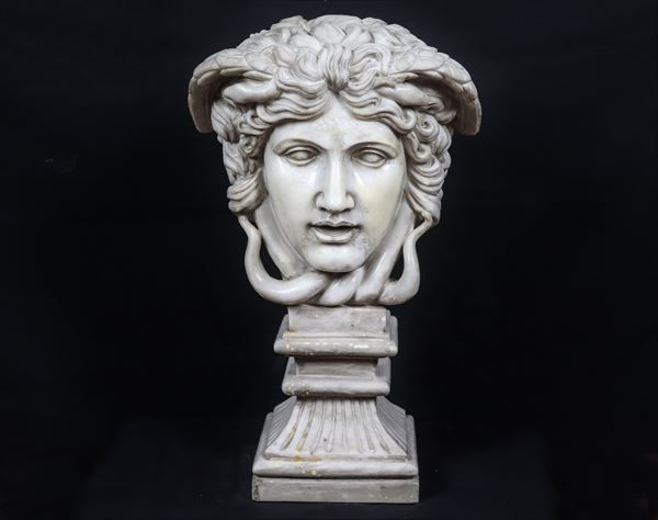 "Medusa", marble sculpture with a quadrangular base