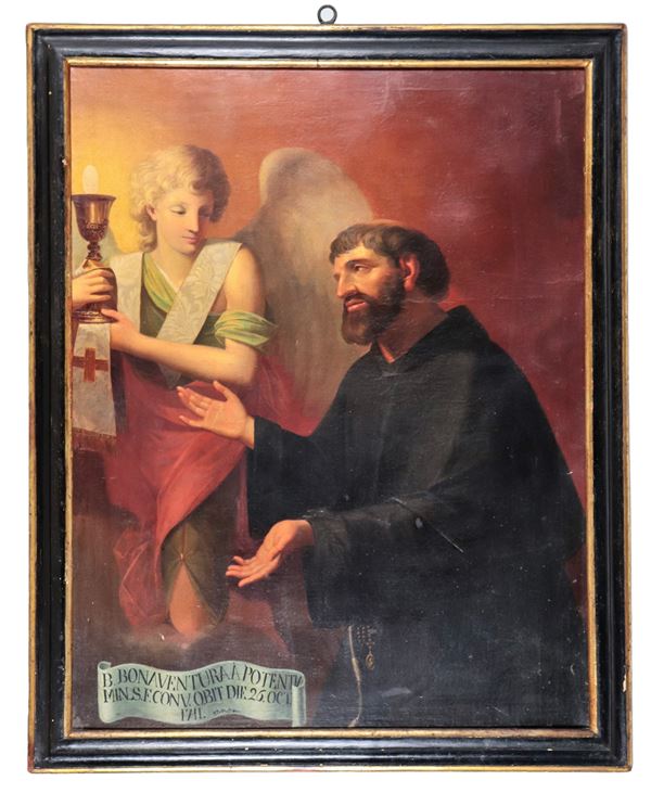 Giuseppe Pirovani - Firmato Joseph Pirovani Romae P.  "Beato Bonaventura da Potenza", pregevole dipinto ad olio su tela