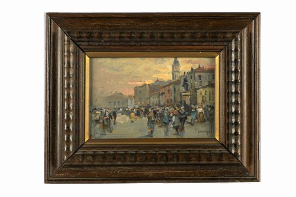 Nicolas De Corsi - &quot;Market in Campo Santi Giovanni e Paolo in Venice&quot;. Signed.