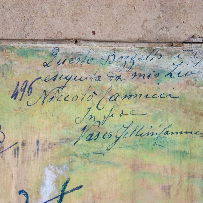 "Casa collinare", piccolo bozzetto dipinto ad olio su compensato