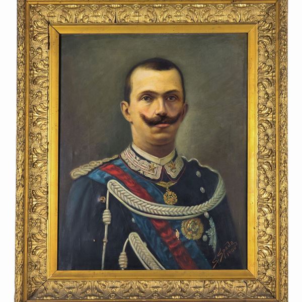 Pittore Italiano Inizio XX Secolo - Signed and dated. "Portrait of King Vittorio Emanuele III of Savoy", oil painting on canvas