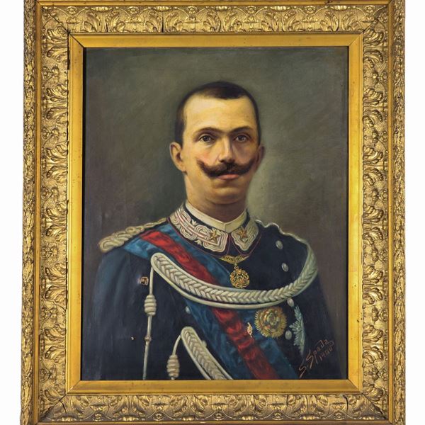 Pittore Italiano Inizio XX Secolo - Firmato e datato."Ritratto di Re Vittorio Emanuele III di Savoia", dipinto ad olio su tela