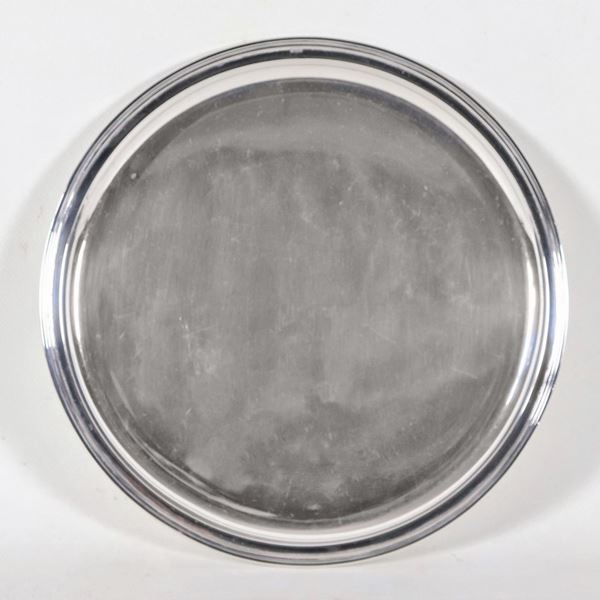 Piatto tondo in argento liscio, gr. 460