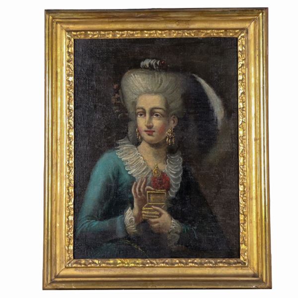 Scuola Inglese Inizio XVIII Secolo - "Ritratto di Lady con cofanetto", dipinto ad olio su tela