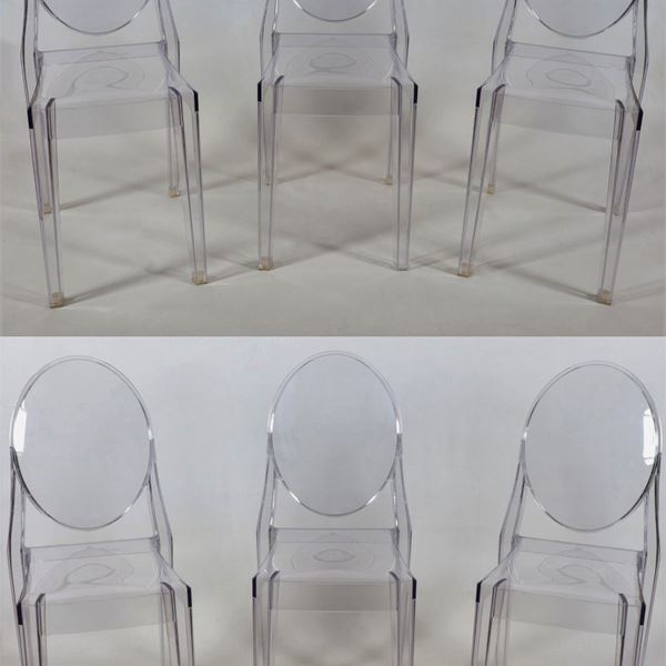 Lotto di sei sedie Victoria Ghost, design Starck by Kartell, in policarbonato