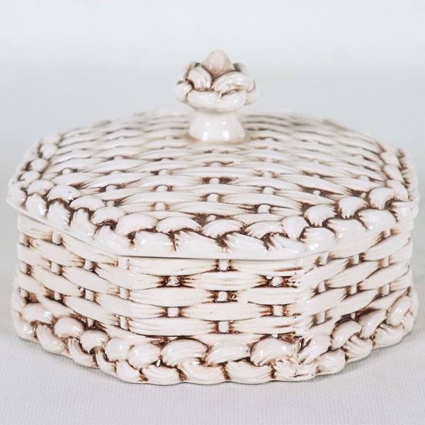 Octagonal basket-worked porcelain ceramic box