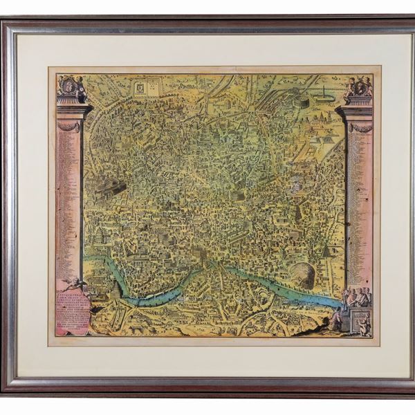 Stampa colorata "Pianta topografica di Roma"