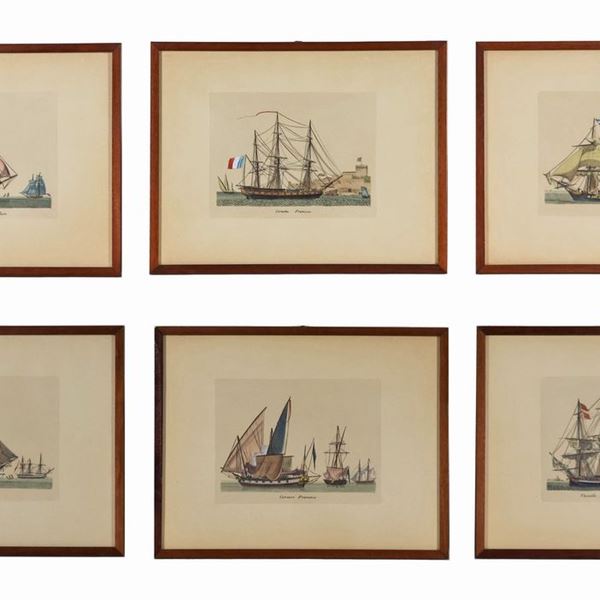 Lot of six color prints "Ancient sailing ships"