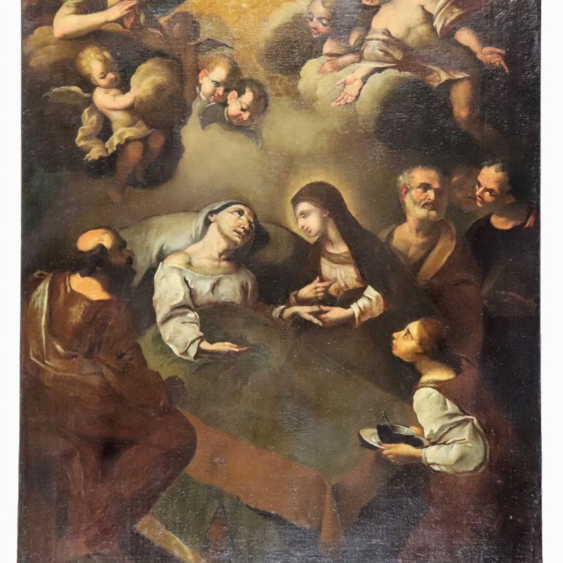 "Transito di Sant'Anna con Santi e Angeli", pregevole dipinto ad olio su tela