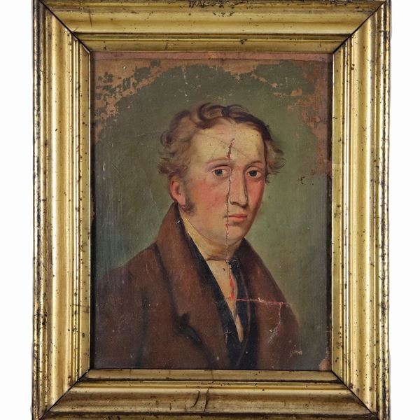 Scuola Toscana XIX Secolo - "Ritratto di giovane nobiluomo", piccolo dipinto ad olio su carta applicata a tela