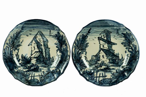 Pair of Savona majolica wall plates