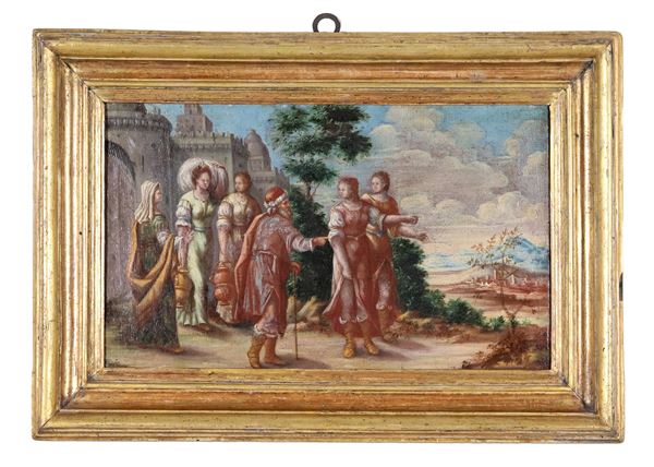 Scuola Italiana Inizio XVIII Secolo - "The journey of Mary and Joseph to Bethlehem", oil painting on canvas