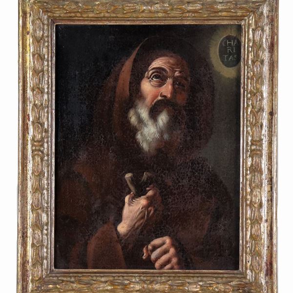 Pittore Italiano Fine XVII - Inizio XVIII Secolo - "San Francesco da Paola", dipinto ad olio su tela di ottima esecuzione pittorica