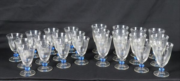 Servizio di bicchieri a calice in cristallo con stelo in blu (24 pz)