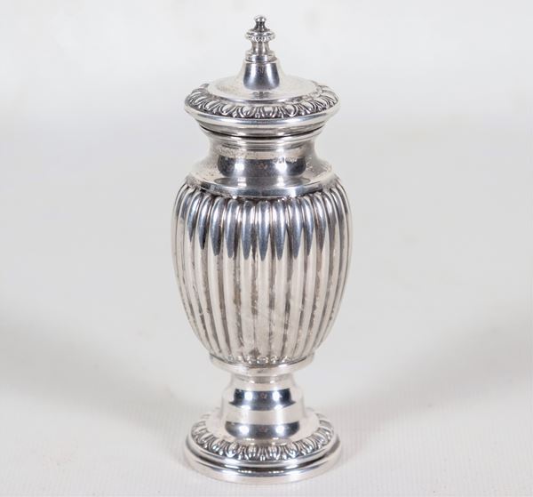 Small silver pepper mill in the shape of an amphora