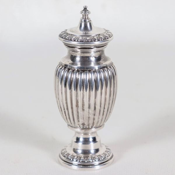 Small silver pepper mill in the shape of an amphora