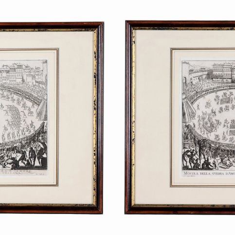 "Feasts of the Most Serene Grand Duke of Tuscany", pair of old engravings