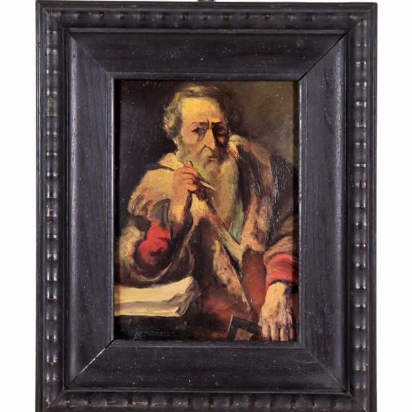 Giovanni Carnovali detto Il Piccio - Attribuito. "Ritratto di letterato", piccolo bozzetto dipinto ad olio su cartone pressato