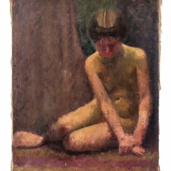 Pittore Italiano Inizio XX Secolo - "Nudo di fanciulla", dipinto ad olio su tela