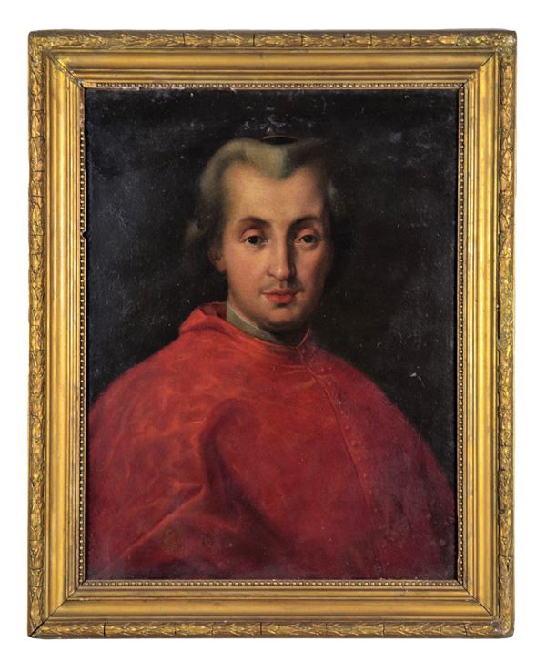 Scuola Italiana Inizio XVIII Secolo - "Portrait of a cardinal", oil painting on canvas