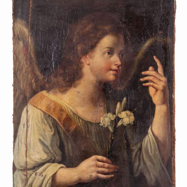 Pittore Napoletano XVIII Secolo - "L'Arcangelo Gabriele", dipinto ad olio su tela di ottima esecuzione pittorica