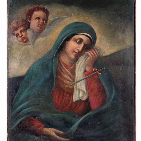 Scuola Italiana Inizio XIX Secolo - "La Madonna Addolorata", dipinto ad olio su tela