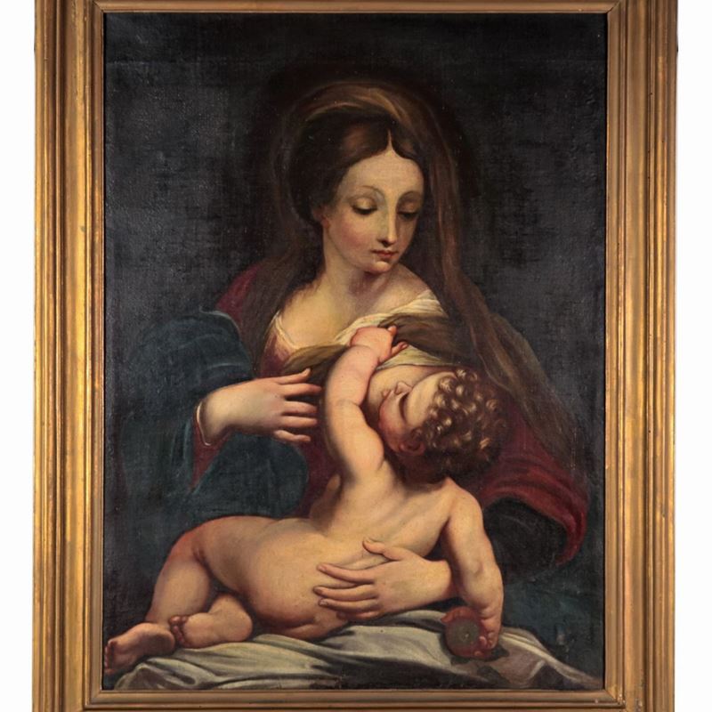 "La Madonna del latte", pregevole dipinto ad olio su tela