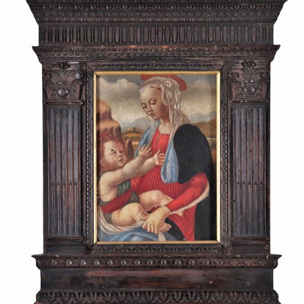 Scuola Toscana XVIII Secolo - "Madonna con Bambino", piccolo dipinto ad olio su tavola