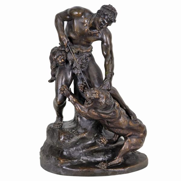 Jacques Cartier - Firmato. "La caccia al leone", gruppo in bronzo