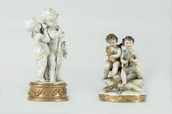 Two small groups in Capodimonte porcelain