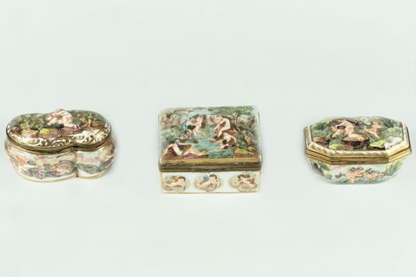 Three small Capodimonte porcelain boxes