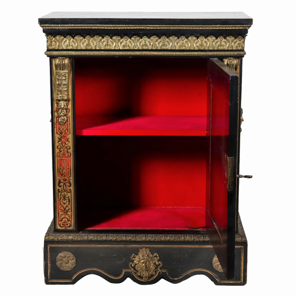 Credenza francese a uno sportello Epoca Napoleone III (1852-1870), in legno ebanizzato e intarsi ...