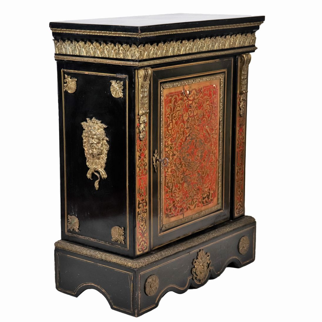 Credenza francese a uno sportello Epoca Napoleone III (1852-1870), in legno ebanizzato e intarsi ...
