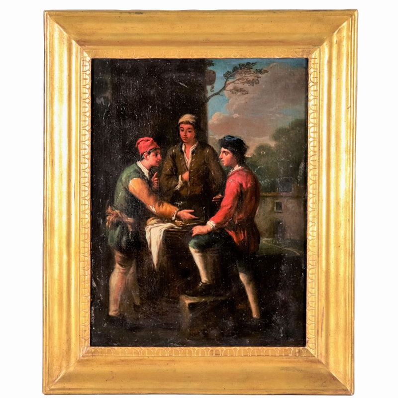 Bottega di. "I giocatori di morra", dipinto ad olio su tela
