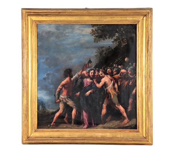 Scuola Italiana Met&#224; XVII Secolo - "The Betrayal of Judas in the Garden of Gethsemane", oil painting on panel
