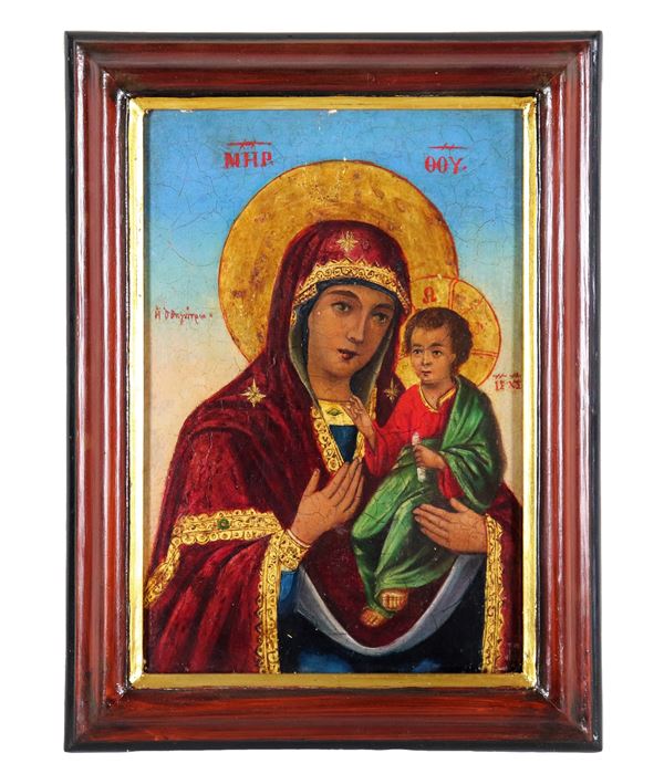 "Mother of God of Iver", ancient icon painted in oil on panel
