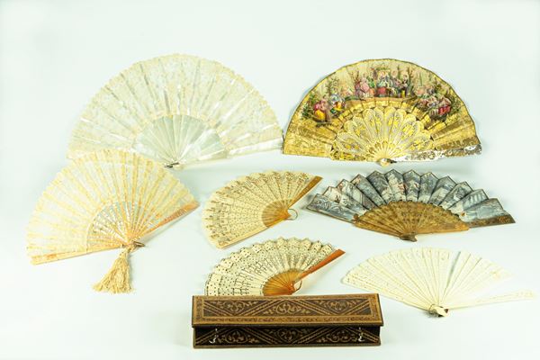 Seven fans in ivory, mother of pearl and tortoise shell