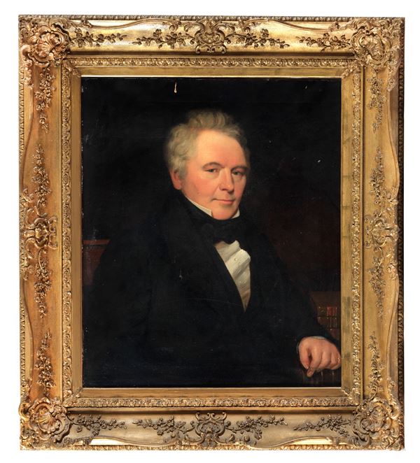 Pittore Inglese XIX Secolo - Signed and dated 1833 on the reverse of the canvas. "Portrait of a Gentleman", oil painting on canvas