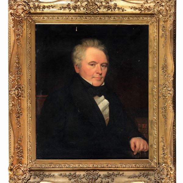 Pittore Inglese XIX Secolo - Signed and dated 1833 on the reverse of the canvas. "Portrait of a Gentleman", oil painting on canvas
