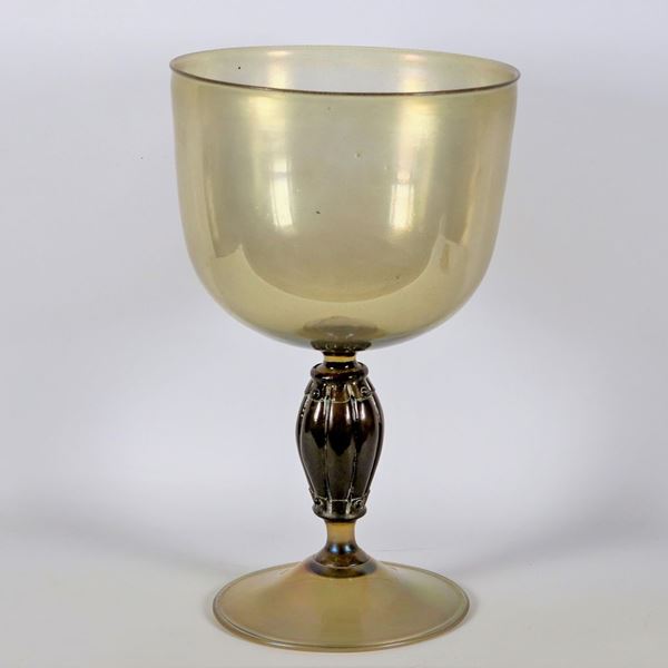 Goblet vase in amber colored Murano blown glass