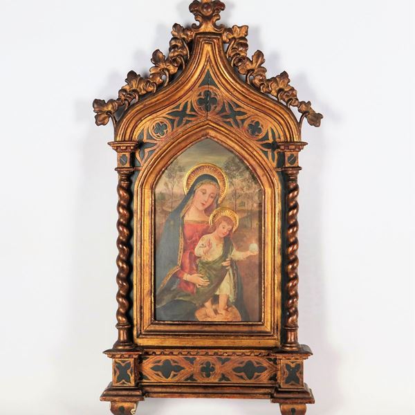 Scuola Italiana Fine XIX Secolo - "Madonna con Bambino", dipinto ad olio su tavola