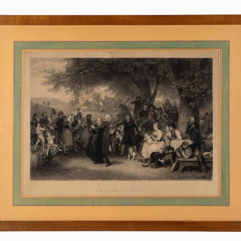 Antica stampa francese "Festa campestre"