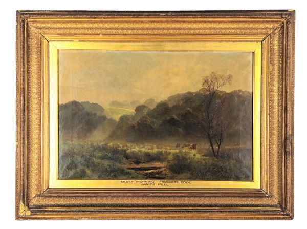James Peel - Signed. "Misty Morning at Froggatt Edge", oil painting on canvas