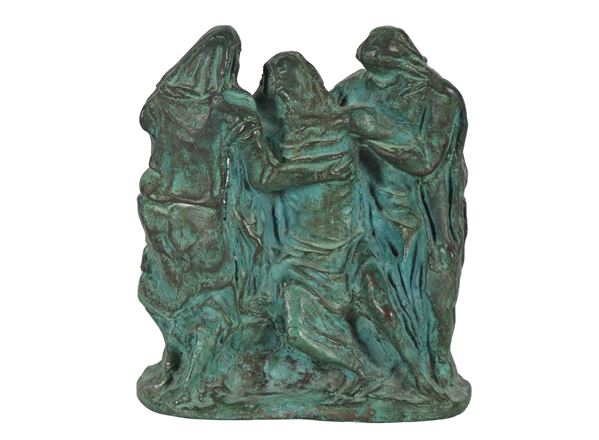 Arturo Martini - Firmata. "La Deposizione", scultura in bronzo patinato
