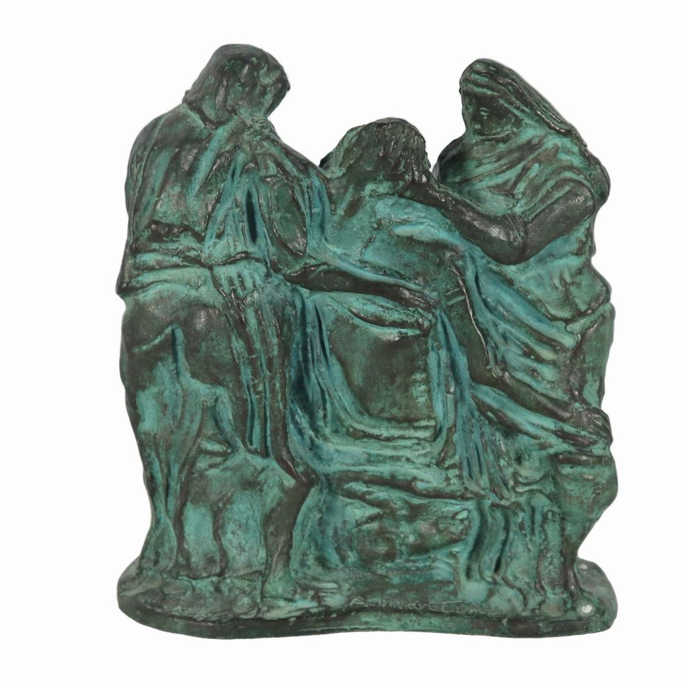 Firmata. "La Deposizione", scultura in bronzo patinato