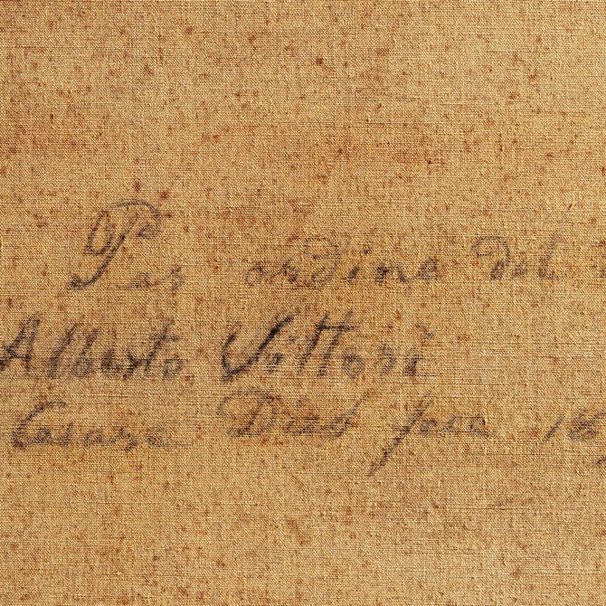 Firmato in basso a destra e datato 1897 sul retro della tela. "Veduta della campagna romana con p...