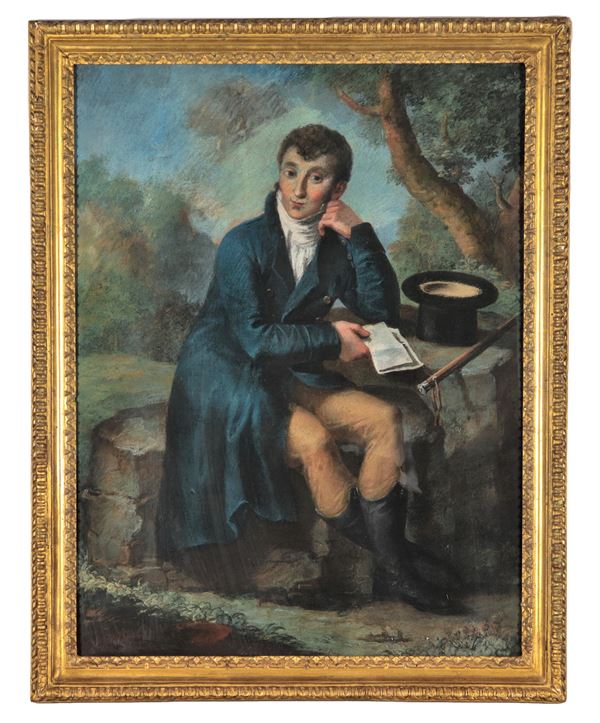 Scuola Italiana Fine XVIII Secolo - "Portrait of a nobleman with letter", fine pastel painting