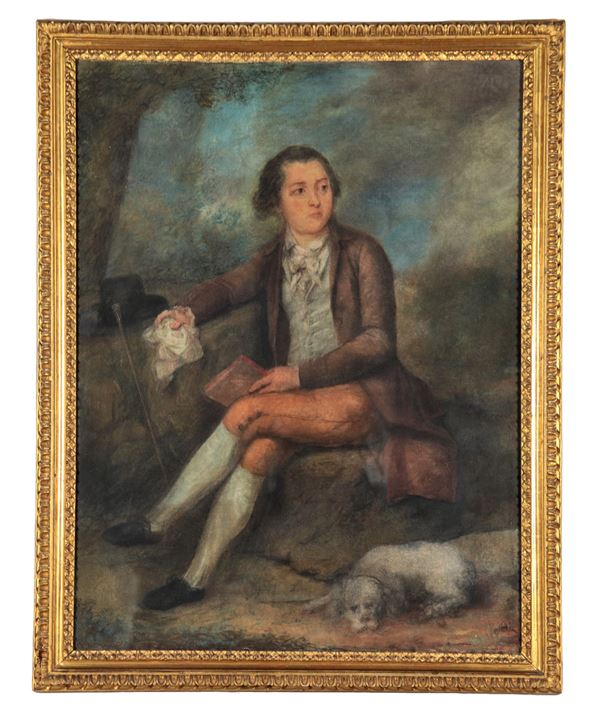 Scuola Italiana Fine XVIII Secolo - "Portrait of a nobleman with a small dog", pastel of the end of the pictorial execution